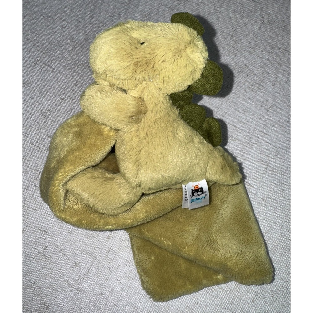Jellycat Bashful Dino Dinosaur Green Soother With Blanket RARE Lovey Plush